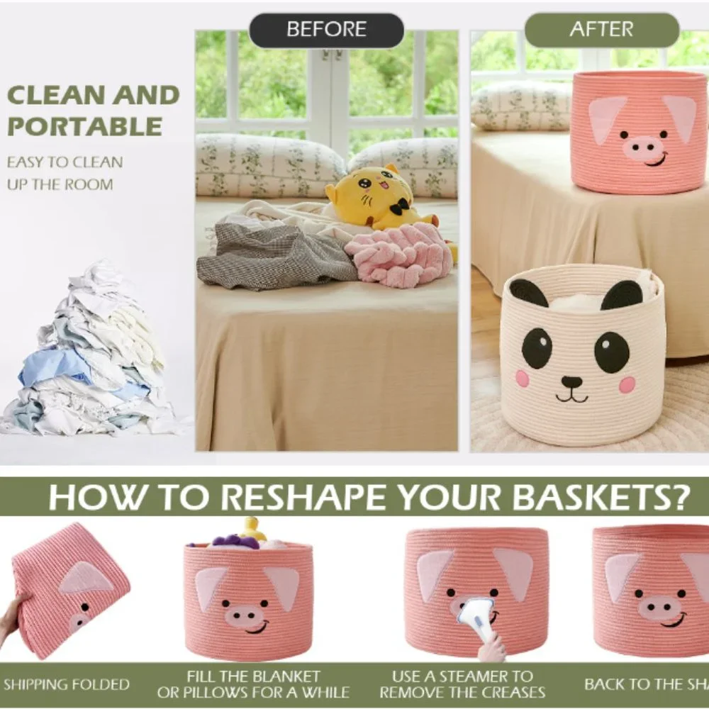 Cute Pink Pig Cotton Rope Basket - Laundry Basket/ Nursery Basket Organizer